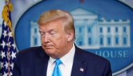 U.S. President Donald Trump pauses as he addresses the daily coronavirus task force briefing at the White House in Washington, U.S., April 7, 2020. REUTERS/Kevin Lamarque

