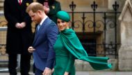 (FILES) In this file photo taken on March 9, 2020 Britain's Prince Harry, Duke of Sussex, (L) and Meghan, Duchess of Sussex arrive to attend the annual Commonwealth Service at Westminster Abbey in London. AFP / Tolga Akmen 