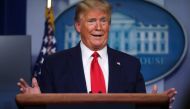 U.S. President Donald Trump answers a question during the daily coronavirus task force briefing at the White House in Washington, U.S., April 20, 2020. REUTERS/Jonathan Ernst
