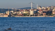 Dolphins swim in the straits of the Bosphorus where sea traffic has nearly come to a halt on April 25, 2020, as Turkish government announced a four-day curfew to prevent the spread of the epidemic COVID-19 caused by the novel coronavirus.  AFP / Ozan KOSE