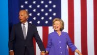 (FILES) In this file photo taken on August 15, 2016, presidential nominee Hillary Clinton holds a rally with US Vice President Joe Biden at Riverfront Sports athletic facility in Scranton, Pennsylvania. AFP / / Mark Makela