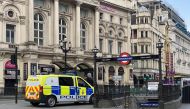 LONDON, UNITED KINGDOM - MAY 4: A police van is seen parked at Piccadilly Circus in central London, England on May 4, 2020. On Sunday prime minister Boris Johnson is expected to announce a road map for exiting the lockdown that was enforced to control the
