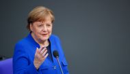 German Chancellor Angela Merkel attends a session at the lower house of German parliament, Bundestag, on the coronavirus disease (COVID-19) in Berlin, Germany, May 13, 2020. REUTERS/Hannibal Hanschke