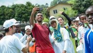 Former Cameroonian star and Global Ambassador for SC Samuel Eto'o with fans during Generation Amazing Programme.   