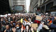 NEW YORK, USA - JUNE 2: New Yorkers protest over the death of George Floyd, an unarmed black man who died after being pinned down by a white police officer in Minneapolis, United States on June 2, 2020 in Lower Manhattan, New York City, United States. ( T