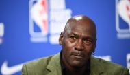 (FILES) In this file photo taken on January 24, 2020 former NBA star and owner of Charlotte Hornets team Michael Jordan looks on as he addresses a press conference ahead of the NBA basketball match between Milwaukee Bucks and Charlotte Hornets at The Acco