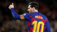 Barcelona's Lionel Messi celebrates scoring their first goal REUTERS/Albert Gea/File Photo