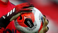 General view of a match ball held by Manchester United's David de Gea during the warm up before the match Action Images via Reuters/Lee Smith