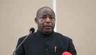 Evariste Ndayishimiye, Burundi's elected President from the ruling party, the National Council for the Defense of Democracy - Forces for the Defense of Democracy (CNDD-FDD), addresses the nation after signing the book of condolences at the state house in 