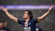 (FILES) In this file photo taken on February 23, 2020 Paris Saint-Germain's Uruguayan forward Edinson Cavani reacts after scoring a goal during the French L1 football match between Paris Saint-Germain (PSG) and Girondins de Bordeaux at the Parc des Prince