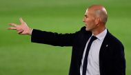 Real Madrid's French coach Zinedine Zidane gestures during the Spanish league football match between Real Madrid CF and Valencia CF at the Alfredo di Stefano stadium in Valdebebas, on the outskirts of Madrid, on June 18, 2020. / AFP / JAVIER SORIANO
