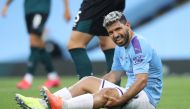 FILE PHOTO:  Manchester City's Sergio Aguero reacts after sustaining an injury. Martin Rickett