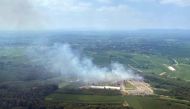 An aerial view of the firework factory following a blast is seen from a helicopter of Turkish Interior Minister Suleyman Soylu, in Hendek in Sakarya province, Turkey, July 3, 2020. Turkish Interior Ministry/Handout via REUTERS 
