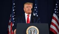 US President Donald Trump gestures as he speaks during the Independence Day events at Mount Rushmore National Memorial in Keystone, South Dakota, July 3, 2020. / AFP / SAUL LOEB
