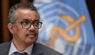 World Health Organization (WHO) Director-General Tedros Adhanom Ghebreyesus attends a news conference organized by Geneva Association of United Nations Correspondents (ACANU) amid the COVID-19 outbreak, caused by the novel coronavirus, at the WHO headquar