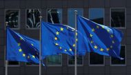 FILE PHOTO: European Union flags flutter outside the European Commission headquarters in Brussels, Belgium June 25, 2020. REUTERS/Yves Herman/File Photo