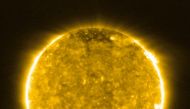 This handout photograph released by The European Space Agency (ESA) on July 16, 2020, shows an image of the Sun, roughly halfway between the Earth and the Sun, taken by The Extreme Ultraviolet Imager (EUI) onboard The Solar Orbiter spacecraft on May 30, 2