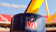 In this file photo a detail view is seen of the National Football League logo on the goal post stanchion before the AFC Championship Game between the Kansas City Chiefs and the Tennessee Titans at Arrowhead Stadium on January 19, 2020 in Kansas City, Miss