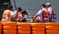 MotoGP - Spanish Grand Prix - Circuito de Jerez, Jerez, Spain - July 19, 2020 Repsol Honda's Marc Marquez is stretchered into an ambulance after crashing out during the race REUTERS/Marcelo Del Pozo