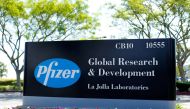FILE PHOTO: The logo of U.S. drugmaker Pfizer is pictured here in La Jolla, California April 21, 2016. REUTERS/Mike Blake/File Photo