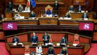 Italian Prime Minister Giuseppe Conte addresses the upper house of parliament on the coronavirus disease (COVID-19) in Rome, Italy, July 28, 2020. REUTERS/Remo Casilli
