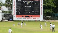 The start of the domestic cricket match between Chilaw Marians Cricket Club (CMCC) and Burgher Recreation Club (BRC) is pictured in Colombo on August 10, 2020, since the game came to a halt from mid-March amid the coronavirus pandemic.  / AFP / Ishara S. 