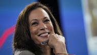WILMINGTON, DE - AUGUST 13: Sen. Kamala Harris (D-CA), running mate of Presumptive Democratic presidential nominee former Vice President Joe Biden, attends a coronavirus briefing at a makeshift studio at the Hotel DuPont on August 13, 2020 in Wilmington, 