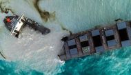  MV Wakashio bulk carrier that had run aground and broke into two parts near Blue Bay Marine Park, Mauritius. AFP / STRINGER