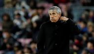 FILE PHOTO: Soccer Football - La Liga Santander - FC Barcelona v Granada - Camp Nou, Barcelona, Spain - January 19, 2020 Barcelona coach Quique Setien reacts REUTERS/Albert Gea/File Photo