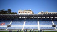 Lyon's players attend a training session at the Restelo training ground in Lisbon on August 18, 2020 on the eve of the UEFA Champions League semifinal football match between Lyon and Bayern Munich. / AFP / POOL / FRANCK FIFE
