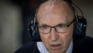 In this file photo taken on July 03, 2015 Williams Martini Racing's Team Chief Frank Williams watches the action in the pits during the first practice session at the Silverstone circuit in Silverstone on July 3, 2015 ahead of the British Formula One Grand