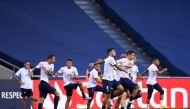 Paris Saint-Germain’s players taking part in a training session ahead of their UEFA Champions League final against Bayern Munich in Lisbon. 