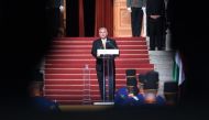 Hungarian Prime Minister Viktor Orban gives a speech during the inauguration ceremony of the WWI Trianon-memorial, as part of the celebrations marking the national day on August 20, 2020 at the parliament in Budapest. / AFP / ATTILA KISBENEDEK