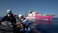 The Louise Michel, a migrants search and rescue ship operating in the Mediterranean sea and financed by British street artist Banksy, is seen at sea, on August 22, 2020. (Chris Grodotzki/Louise Michel/ via Reuters)