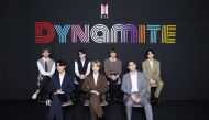 This handout photo taken in Seoul on September 2, 2020 and provided by Big Hit Entertainment shows K-pop group BTS members posing for a photo as they hold an online global media day. 