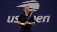 Kim Clijsters of Belgium waits for a serve during her Women's Singles first round match against Ekaterina Alexandrova of Russia on Day Two of the 2020 US Open at the USTA Billie Jean King National Tennis Center on September 1, 2020 in the Queens borough o