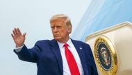 US President Donald Trump boards Air Force One before departing from Andrews Air Force Base in Maryland on September 2, 2020, as he heads to Wilmington, North Carolina. / AFP / MANDEL NGAN
