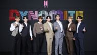 This handout photo taken in Seoul on September 2, 2020 and provided by Big Hit Entertainment shows K-pop group BTS members posing for a photo as they hold an online global media day. 