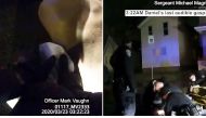 This March 23, 2020, image taken from police bodycam video released by the Rochester, New York, Police Department, shows police holding Daniel Pudre (L) on the ground after allegedly putting a hood over his head./ AFP / Rochester Police Department / 