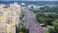 Belarus opposition supporters attend a rally to protest against the disputed August 9 presidential elections results in Minsk on September 6, 2020.  AFP 