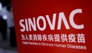 A sign for Sinovac Biotech Ltd is seen at the 2020 China International Fair for Trade in Services (CIFTIS), following the COVID-19 outbreak, in Beijing, China September 5, 2020. REUTERS/Tingshu Wang
