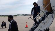 Democratic U.S. vice presidential nominee Senator Kamala Harris arrives at General Mitchell International Airport before planning on attending a 