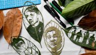 Some of Filipino artist Mary Mae Dacanay's leaf artworks are photographed in her home, in Binan, Laguna, Philippines, September 1, 2020. Picture taken September 1, 2020. REUTERS/Eloisa Lopez