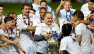 July 22, 2020 Leeds United players and manager Marcelo Bielsa celebrate winning the Championship and promotion to the Premier League, as play resumes behind closed doors following the outbreak of the coronavirus disease (COVID-19) Action Images via Reuter