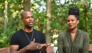 Performers Derrick Davis (L) and Chondra Profit speak during an interview with AFP on September 8, 2020 in Teaneck, New Jersey. AFP / Angela Weiss