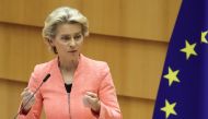 European Commission President Ursula von der Leyen gestures as she addresses her first State of the European Union speech during a plenary session of the European Parliament as the coronavirus disease (COVID-19) outbreak continues, in Brussels, Belgium Se