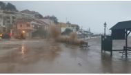 A wave slams on the coastline during storm Ianos in Agia Efimia, Kefalonia, Greece September 18, 2020, in this still image from a social media video. Apostolos Moustakis/via REUTERS