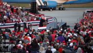A sign is displayed as US President Donald Trump holds a campaign rally at Bemidji Regional Airport in Bemidji, Minnesota, US, September 18, 2020. Reuters/Tom Brenner
