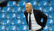 Real Madrid coach Zinedine Zidane reacts. Pool via REUTERS/Peter Powell/File Photo