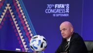 This handout picture taken and released by theInternational Federation of Association Football (Federation Internationale de Football Association - FIFA) shows FIFA President Gianni Infantino delivering a speech during the 70th Congress of the World footb